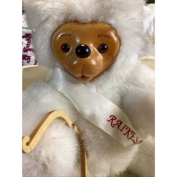 1990 Robert Raikes White Plush Wood Face Cupid Angel Teddy Bear Applause Inc - Picture 4 of 10